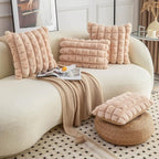 Neelvin Camel Faux Fur Cozy Soft Plaid Decorative Throw Pillow Covers 16x16 inch Set of 2,Velvet Pillowcase Cushion Case for Sofa Couch