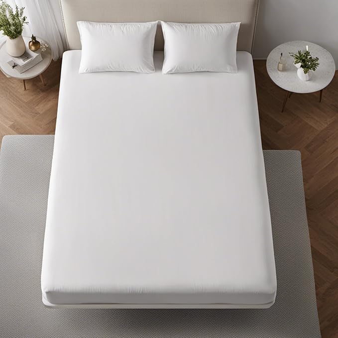 Miracle Made Mattress Protector – Silver-Infused Cotton Fabric – Water-Resistant, Thermoregulating Cover for Sensitive Skin – Compatible with 3-Temperature Zone Comforter, Cali King, White