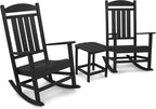POLYWOOD Presidential 3-Piece Rocking Chair Set, Outdoor Patio Furniture, HDPE All-Weather Rockers with Side Table, Fade-Proof, Black