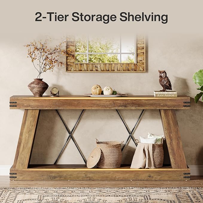 Tribesigns 70.9" Farmhouse Console Table, Long Sofa Table Behind Couch with Storage, Narrow Wooden Console Station, Industrial Rustic Entryway Furniture for Hallway, Entry, Living Room, Brown