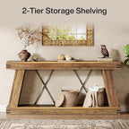 Tribesigns 70.9" Farmhouse Console Table, Long Sofa Table Behind Couch with Storage, Narrow Wooden Console Station, Industrial Rustic Entryway Furniture for Hallway, Entry, Living Room, Brown