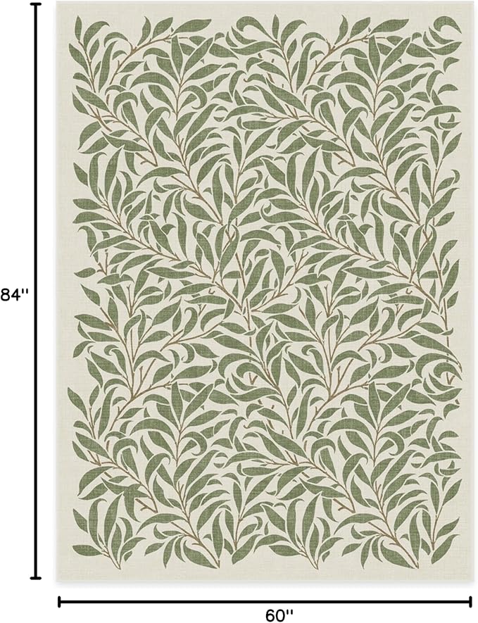 RUGGABLE x Morris & Co Machine Washable Area Rug – Pure Willow Boughs Green 5x7, Stain-Resistant, Non-Slip – Medium Rugs for Living Room, Bedroom, Hallway, Entryway & Office–with Cushioned Pad
