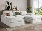 EASE MOOSE Oversized Cloud Couch Sectional Sofa, U-Shaped Modular Couch for Living Room, Minimalist Boneless Convertible Couches with Ottoman, 5-Seat Deep Sofas for Bedroom, Chenille (White)