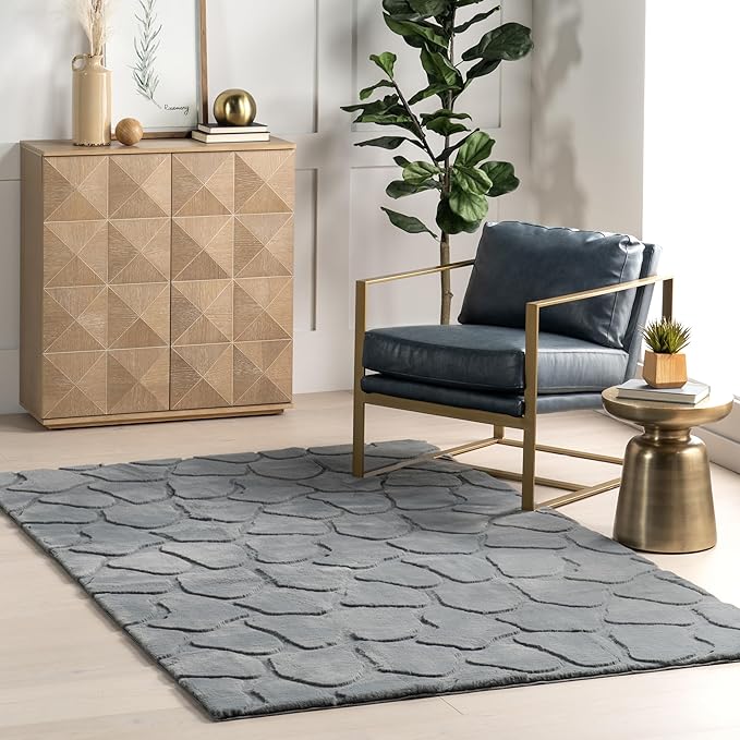 nuLOOM 5' x 8' Cozy Plush Area Rug, Machine Washable, Non-Slip, Soft Fluffy Shag Carpet for Living Room Bedroom Kids Room Nursery Home Decor, Jireh Grey Blue