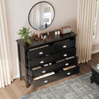 Black Dresser for Bedroom, Farmhouse 8 Drawer Double Dresser with Vintage Antique Handles, Modern Tall Dressers and Chest of Drawers for Bedroom