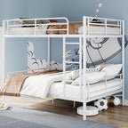 Merax Full Over Full Metal Bunk Bed with Ladder and high Guardrail, Able to Split, Storage Space, No Box Spring Needed, Noise Free, White