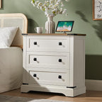 T4TREAM Farmhouse 3 Drawers Dresser for Bedroom, Rustic Wood Wide Dresser TV Stand for Living Room, Hallway, Antique White