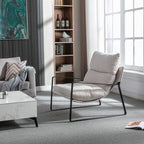 Mid-Century Accent Chair, Comfy Side Chair with Armrest Chenille Fabric, Upholstered Leisure Chair with Black Metal Frame for Living Room Bedroom Reception Room, White