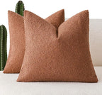 Foindtower Pack of 2 Textured Boucle Throw Pillow Covers Accent Solid Pillow Cases Cozy Soft Decorative Couch Cushion Case for Chair Sofa Bedroom Living Room Home Decor 18x18 Inch Burnt Orange Hazel
