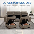 TEKAMON 100" Modular Sectional Sofa with Seats Storage, L Shaped Couch with Movable Ottoman, Chenille Fabric Couch for Living Room, Office, Apart W/Deep Seat, USB Charging,Removable Cover (Brown)