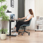 YOUNIKE Office Chair Armless Desk Chair with Wheels, Home Office Computer Task Chair, Modern Faux Leather Upholstered Vanity Chair, Adjustable Swivel Rolling Office Chairs, Greyishgreen