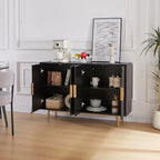 Sideboard Buffet Cabinets with Storage, 47.2" Mid-Century Modern Storage Cabinets with Adjustable Shelves, Relief 4 Doors Accent Cabinets, Wood Console Cabinet for Dining Living Room, Entryway, Black