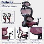 Nouhaus Ergo3dL Home Office Desk Chairs Ergonomic Office Chair High-Back Mesh Rolling Work Chairs with Wheels and Adjustable Headrests Comfortable Lumbar Support Adjustable Armrests(Burgundy)
