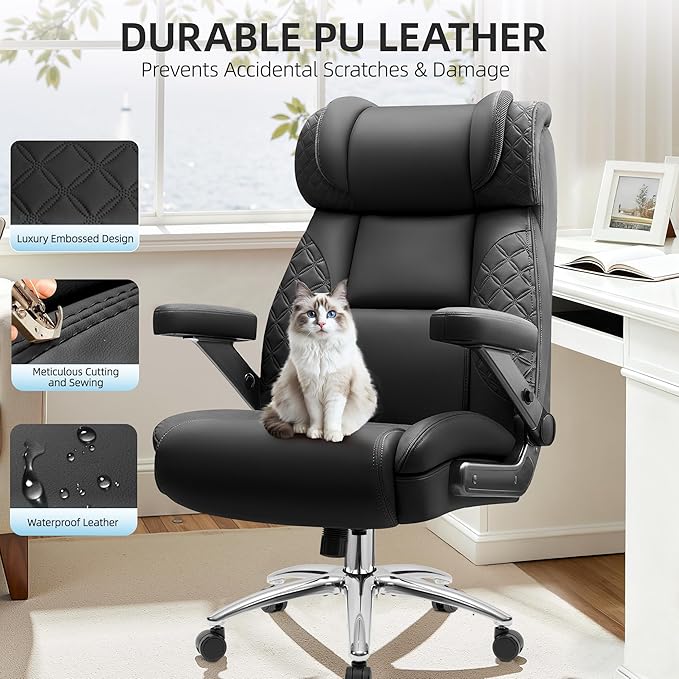 Big and Tall Office Chair, Desk Computer Chair for Heavy People, Oversized Executive Gaming Chair, Extra Wide 500LBS Ergonomic Comfy Office Chair with Adjustable Lumbar Support & 5D Flip Arms