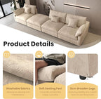 Cloud Modular Sectional Sofa with Ottoman,154" Sectional Sofa Bed Sleeper Couch for Living Room,Convertible Couch Deep Seat for Office Apartment,Covers Washable&Replaceable,Khaki