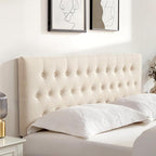 Tufted Upholstered Headboard Full Size, Solid Wood Head Board with Durable Metal Legs, Adjustable Height Full XL headboard from 37” to 51” Fabric Headboard in Modern Button Design, Beige