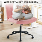 Furnimart Swivel Criss Cross Legged Chair with Wheels for Home Office, Wide Armless Desk Chair Height Adjustable Comfy Seat for Desk,Vanity, Bedroom, Faux Fur Pink