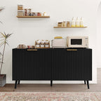 JASIWAY Sideboard Buffet Cabinet with Storage, 55" Sideboard with 4 Fluted Doors Scandinavian Wood Coffee Bar Cabinet Credenza for Living Room, Kitchen, Black