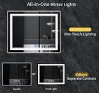 72"x32" LED Bathroom Mirror with Anti-Fog, Stepless Dimmable Lights, 3 Color Modes, Shatter-Proof Tempered Glass, Memory Function & Waterproof Design