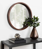 Kate and Laurel Hutton Round Decorative Modern Wood Frame Wall Mirror, 22 Inch Diameter, Walnut Finish