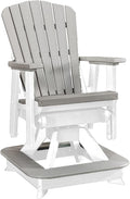 DutchCrafters Slat Fan Back Poly Balcony Adirondack Swivel Glider with Footrest Outdoor Patio Chair (White & Light Gray)