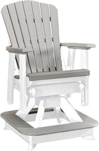 DutchCrafters Slat Fan Back Poly Balcony Adirondack Swivel Glider with Footrest Outdoor Patio Chair (White & Light Gray)