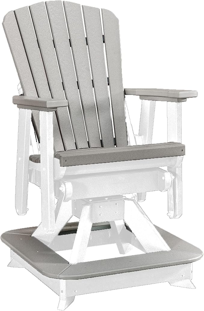 DutchCrafters Slat Fan Back Poly Balcony Adirondack Swivel Glider with Footrest Outdoor Patio Chair (White & Light Gray)