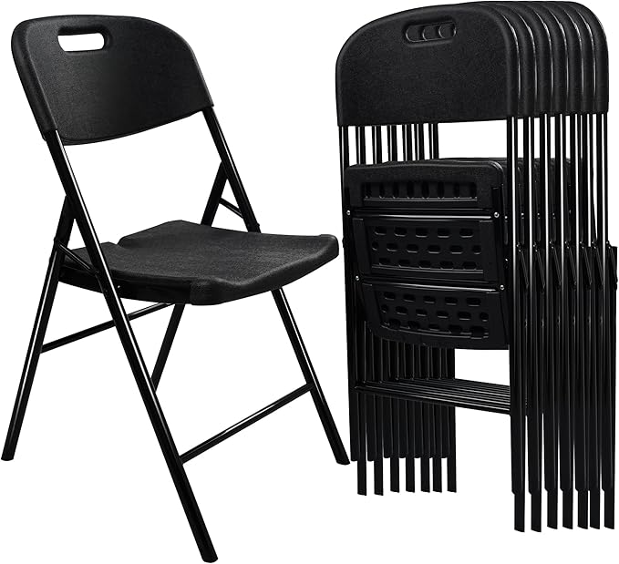 8 Pack Folding Chair, 700 lb Weight Capacity,Indoor/Outdoor Heavy Duty Foldable Chairs for Restaurants, Kitchens, Picnics, Races, Parties & Weddings. (8, Black)