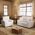 Morden Fort Faux Leather Chair and Loveseat Set, Modern Luxury Furniture with Removable and Easy to Clean Cushions, Skin-Friendly Wide Arm for Living Room Apartment Office Lounge, White