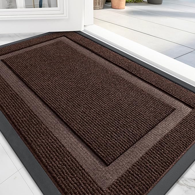 OLANLY Front Door Mat Indoor Outdoor Entrance, Waterproof All-Season, All-Weather Doormat, Sturdy Natural Rubber, Fade Resistant, Low Profile, Easy Clean Patio Porch Entryway Mat, 59x20, Dark Brown