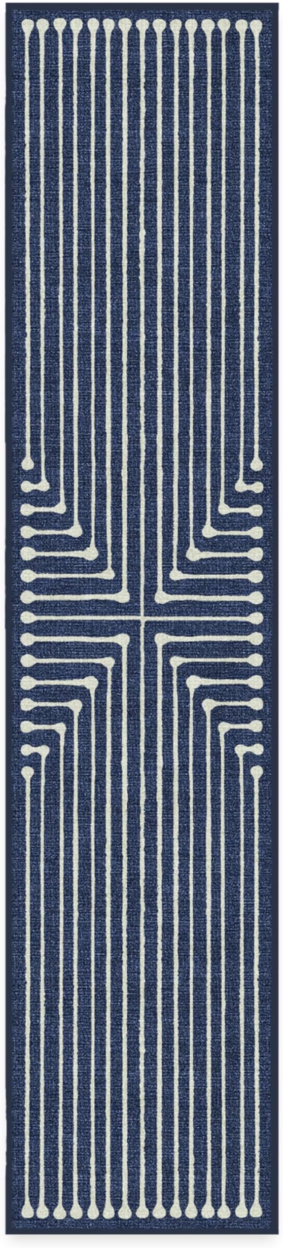 RUGGABLE x Jonathan Adler Machine Washable Modern Runner Rug – Inkdrop Lapis Blue 2.5x12, Stain-Resistant, Non-Slip – Washable Rug for Hallway, Entryway, Living Room & Kitchen–with Standard Pad