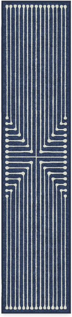 RUGGABLE x Jonathan Adler Machine Washable Modern Runner Rug – Inkdrop Lapis Blue 2.5x12, Stain-Resistant, Non-Slip – Washable Rug for Hallway, Entryway, Living Room & Kitchen–with Standard Pad
