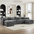 HYJT-H&K 145" U Shaped Cloud Couch Modular Gray Sectional Couches for Living Room, Comfy Fluffy Chenille Oversized Cloud Sectional Couch Large 6 Seat Sectionals Sofa Set Central Console USB Port