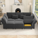 Vesgantti Sectional Sleeper Sofas with Storage, 92" Sofa Bed with 6 Seats Storage Chaises Removeble Cover, Deep Seat Modular Couches Velvet Couch Set for Living Room, Apartment, Home Theatre, Gray