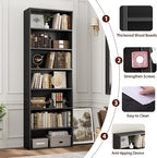 FACBOTALL 82" Tall Bookshelf, 7-Tier Open Shelves Bookcase, Freestanding Display Storage Shelves, Tall Bookcase Home Decor Furniture for Home Office, Living Room, Bedroom, Black