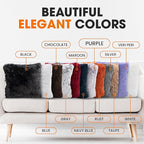 Cheer Collection Throw Pillows for Couch and Bed, Soft Shaggy Throw Pillows with Inserts Included, Cozy Long Hair Faux Fur Pillows - Set of 2-20" x 20" - Purple