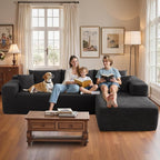 106" Cloud Sectional Couch with Chaise Lounge,L Shaped Modular Modern Sofa,Comfy Corduroy Fluffy Sofa with Deep Seat,No Assembly Required Couch for Living Room(Right,Stripe Corduroy,Black)