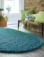 Unique Loom Solid Shag Collection Area Rug (3' 3" x 5' 3" Oval, Deep Aqua Blue)