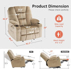 MCombo Oversized Power Lift Recliner Chair Sofa with Massage and Heat for Elderly People Petite, USB Ports, Side Pockets, Fabric R7561 (Beige, Small-Oversize)