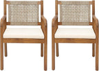 Christopher Knight Home Vera Outdoor Dining Chairs Set of 2, Acacia Wood Dining Chairs, Rattan Woven Back Armchair, Armchair with Cushion Seat, Patio Chair for Poolside Garden Balcony, Teak+Cream
