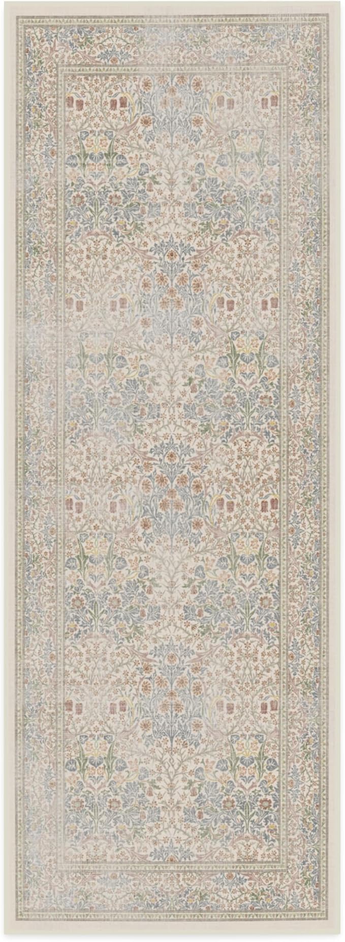 RUGGABLE x Morris & Co Machine Washable Runner Rug – Blackthorn Ivory Blue 2.5x7, Stain-Resistant, Non-Slip – Washable Rug for Hallway, Entryway, Living Room & Kitchen–with Standard Pad