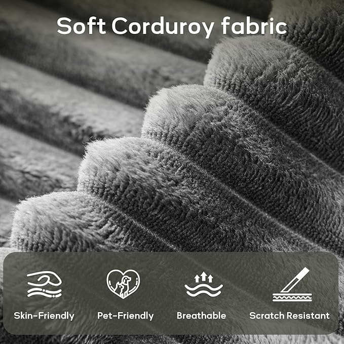 Wanderwell Oversized Modular Sectional Sofa, 9-Seater U Shaped Couches with Movable Ottoman,Corduroy Sectional Couch with Wide and Deep Seats Suitable for Living Room,Bedroom,Apartment (Grey, U-9)