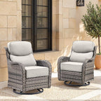 Swivel Patio Chairs Set of 2 with 6" Thick Cushion - Wicker Outdoor Swivel Rocker Patio Chairs, High Back Comfortable Outdoor Glider Chairs 360° Rotation Glider Gray Wicker - Beige Cushion