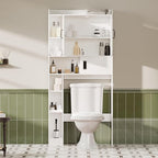 ChooChoo Over The Toilet Storage Cabinet, Farmhouse Bathroom Storage Cabinet with Sliding Door, Over Toilet Storage with Adjustable Shelves, Space-Saving, White