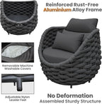 Aluminum Front Porch Furniture Set: 5 Pieces Woven Rope Patio Conversation Set - All Weather Cushioned Outdoor Sofa Set Assembled - Metal Modern Couch Set 400lb Deck Garden Pool Hotel, Dark Gray