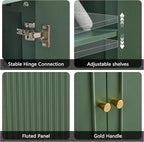 63'' Fluted Sideboard Buffet Cabinet with Storage and 6 Doors, Low Storage Cabinet Modern Wooden Accent Credenza Console Table for Kitchen Dining Living Room Entryway, (63"W*15.75"D*21.4"H) Green