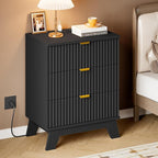 30.5" Nightstand with Charging Station, 3-Drawer Fluted Bedroom Chest, Wood Bedside Dresser with Power Outlets and USB Ports, Metal Slides, Stable Base, Modern Storage Cabinet for Small Spaces