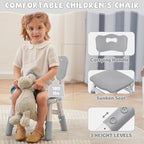 Adjustable Kids Table Chairs Set – Graffiti Desktop, Multi-Activity Height-Adjustable Toddler Study Desk for Ages 3-8 – Ideal for Home, Classroom, Daycare (W-Gray, 4 Chairs-31.5" L x 23.6" W)