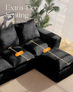 107" Comfy Cloud Couch with L-Shape Chaise & Deep Seat, Modular Sectional Sofa in a Box, Boneless Upholstered Couches for Living Room, No Assembly Required (Soft Corduroy, Black)