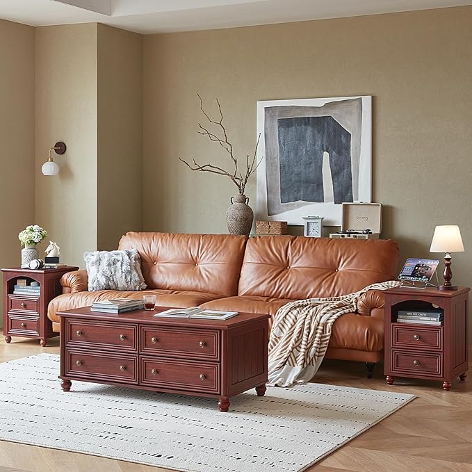 Farmhouse Dressers & Night Stand Set of 4, Wood 54" Wide Dresser & 35" Tall Chest of Drawers, 18" with Charging Station Nightstand Set of 2, Bedroom Furniture Dresser Set for Home Living Room Hallway